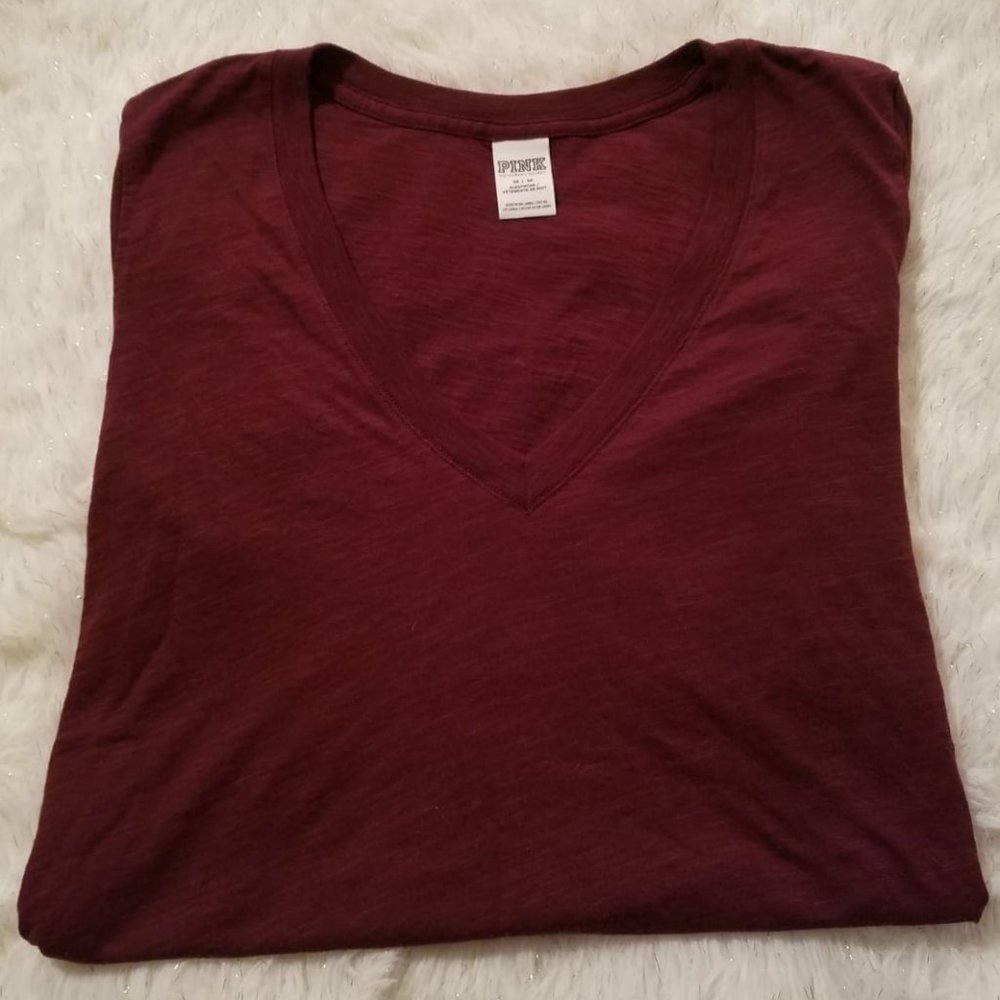 PINK by Victoria's Secret Burgundy V Neck Shirt Sz Medium